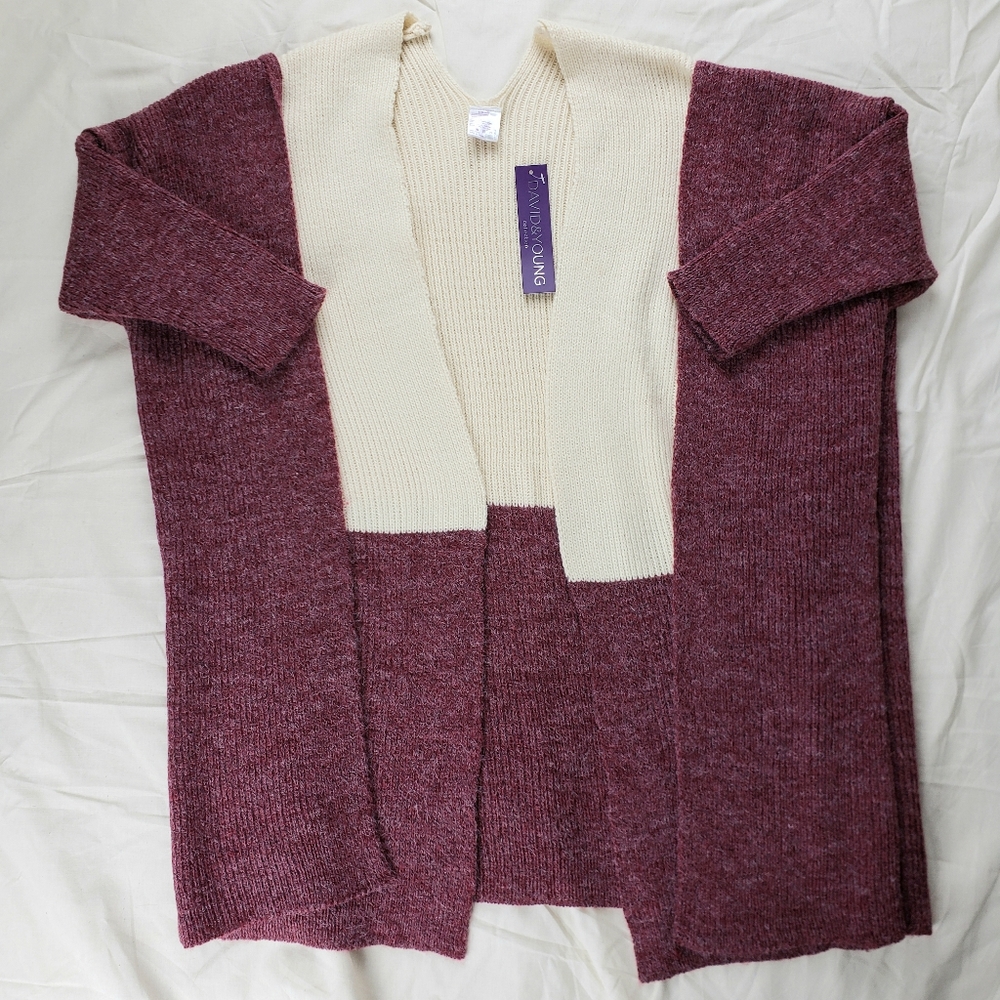 NWT Cream & Burgundy Red Knit 2 Layer Sweater OS